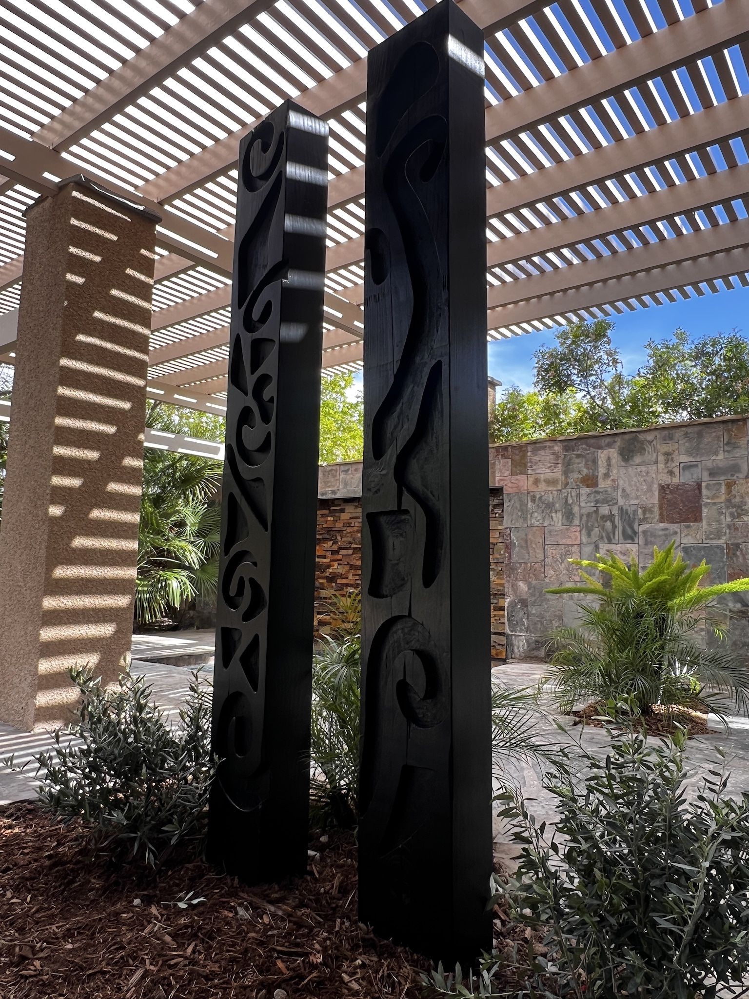 Large custom carved wood posts