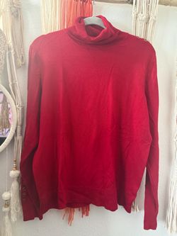 Red Turtleneck Sweater with Button Details
