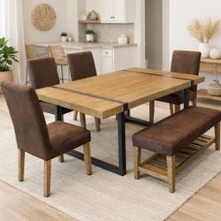 Havertys Rustic Farmhouse Dining Table Set – Table, 4 Chairs & Bench