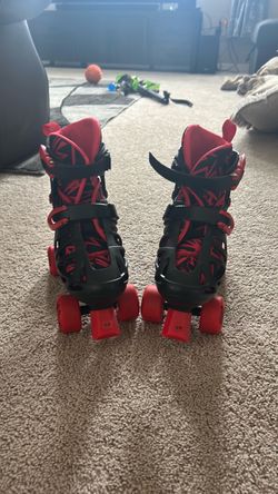 Kids Adjustable Quad Roller Skates Black Red