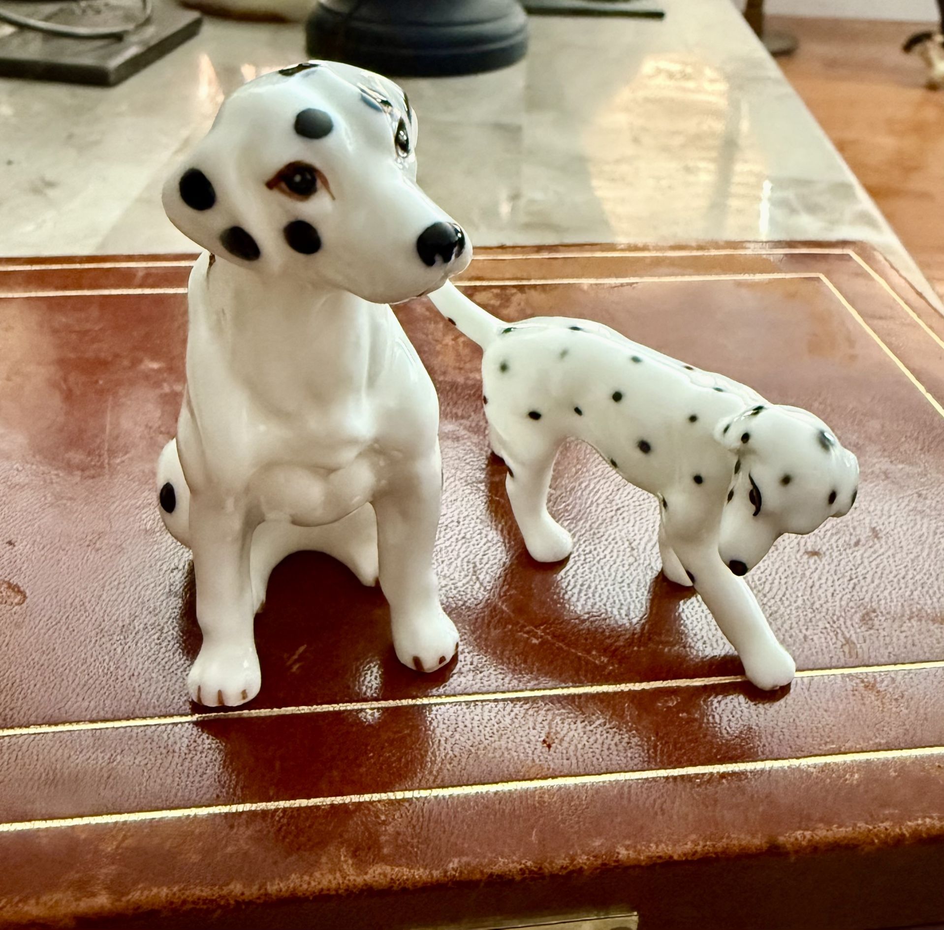 SET OF 2 VINTAGE BONE CHINA DALMATIAN DOG FIGURINES STATUES