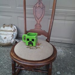 Vintage Rocker Solid Wood Carved With Niddlepoint