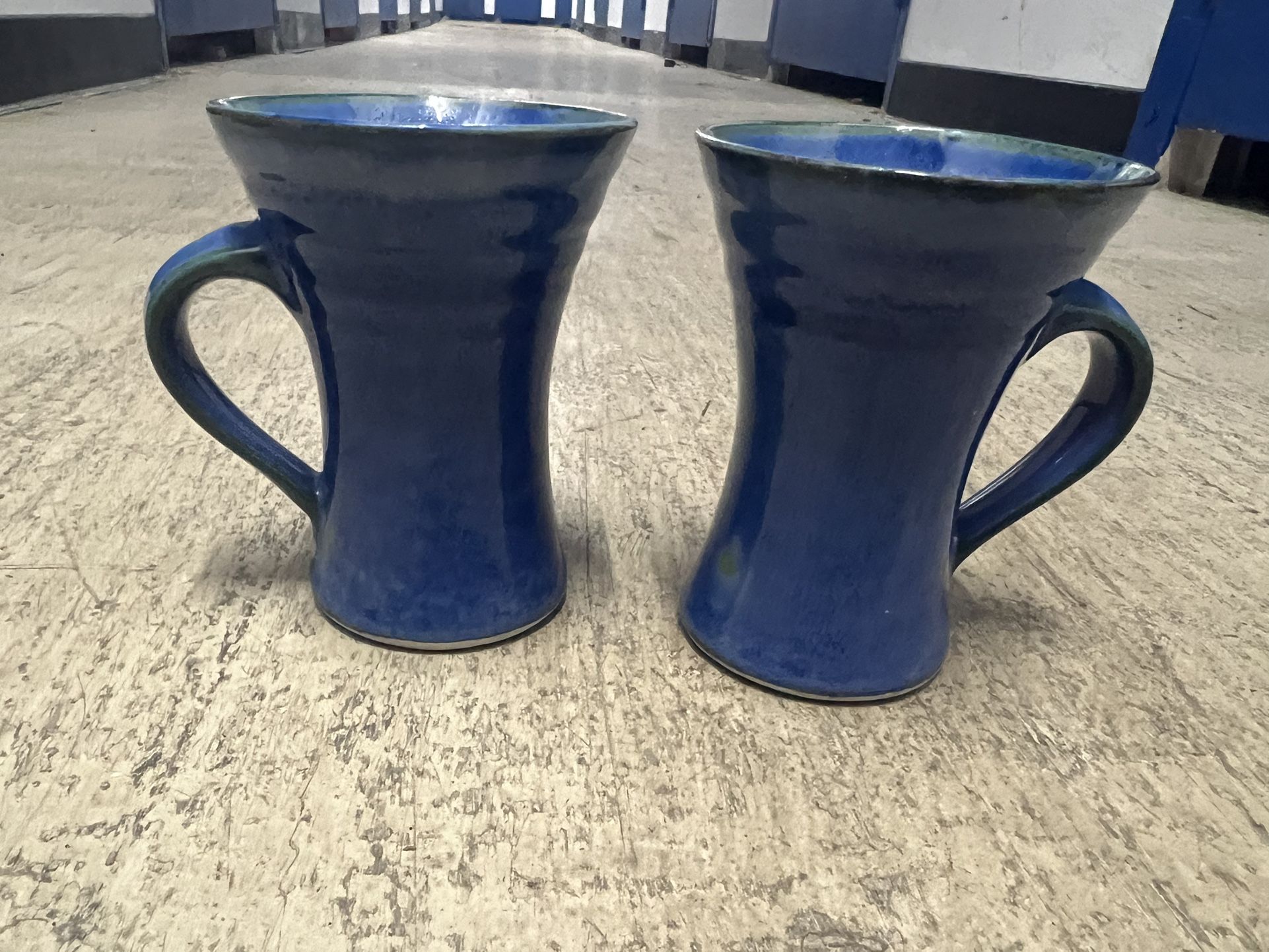Handmade Pottery Cups Set Of 2 In Blue
