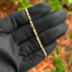 Jewelry 10k solid yellow gold bar line link bracelet natural diamond 0.25CTW 6.50” 2.85mm 4.40g