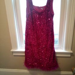 NEW... Fashion Nova Women's 3X hot pink sequin dress with feathers on the bottom 