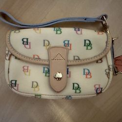 Dooney Bourke Rainbow Signature Coated Canvas Flap Wristlet Leather Trim Pouch 