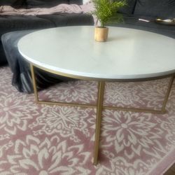 Coffee And End Table - White Marble And gold 