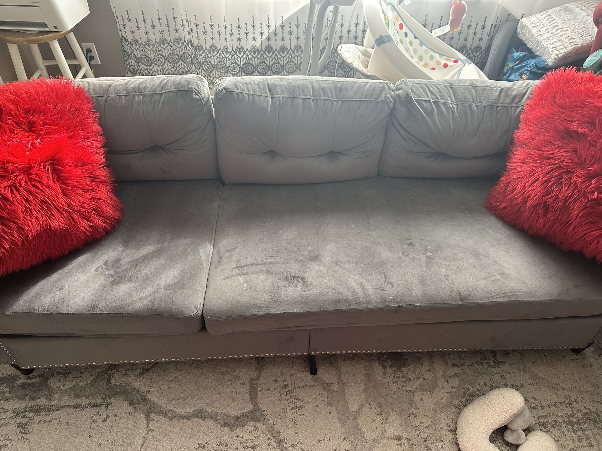 L-shaped Velvet Convertible Sectional 3 Seat Sofa Couch