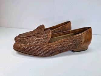 Sesto Meucci Italian Woven Leather Loafers 6 Rich Brown Vtg Flats Quiet Luxury