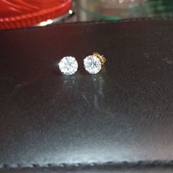 14k Yellow Gold & (AAAA) CZ Diamond Stud Earrings 