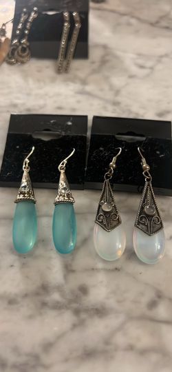 Sterling Silver Opal Moonstone/ Blue Topaz Earrings