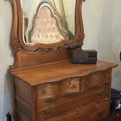 Early 1900’s Vintage Antique Oak Dresser with Attached Mirror