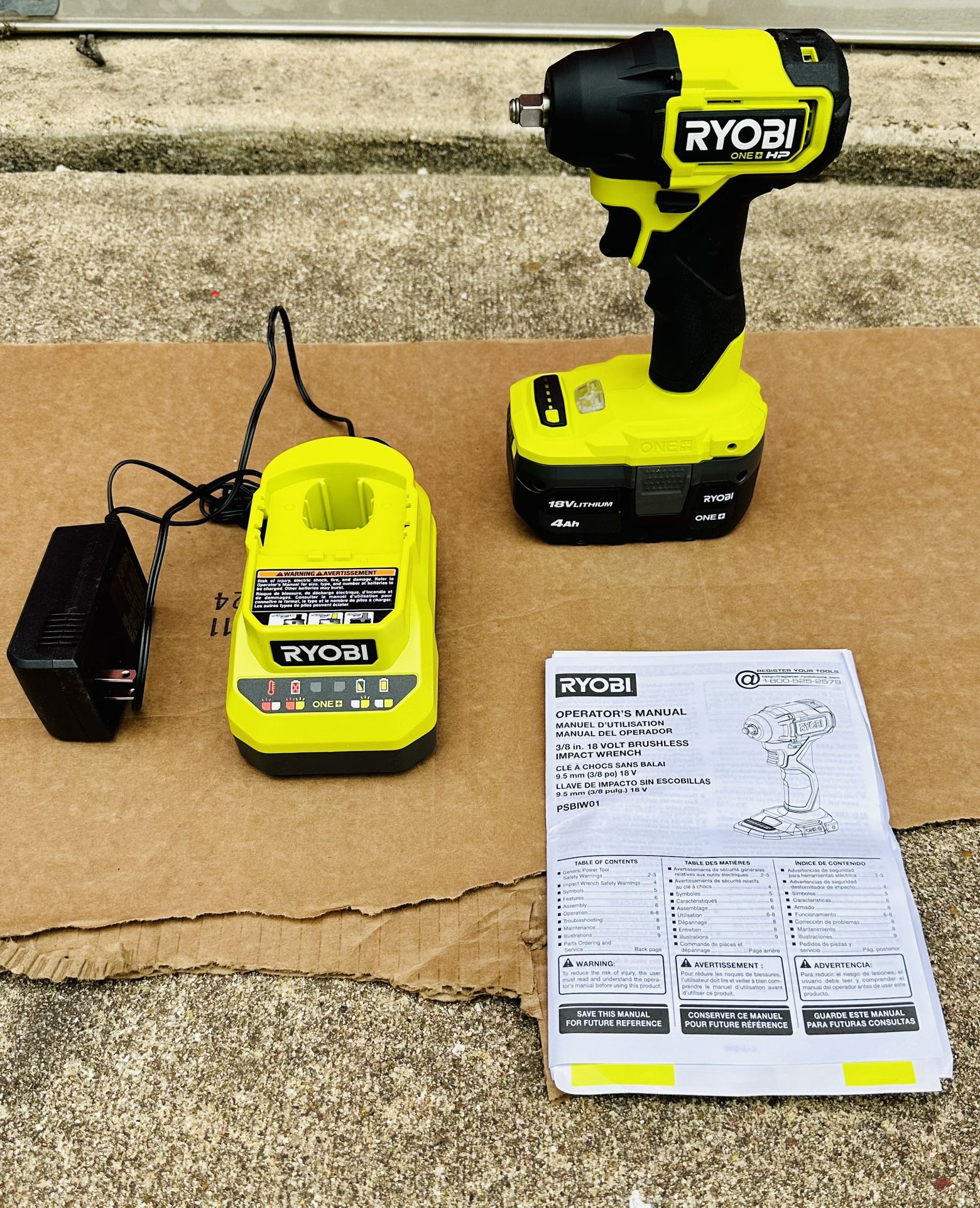 RYOBI ONE+ HP 18V Brushless Cordless Compact 3/8 in. Impact Wrench Kit with 4.0Ah Battery and 18V Charger  BRAND NEW 