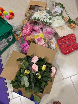 Large Lot of Artificial Flowers – Mixed Colors