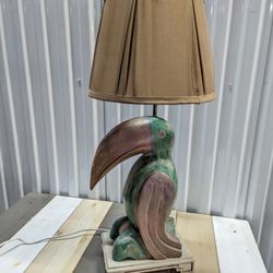 VTG 1997 Carved Wood Toucan Table Lamp Coastal BeachHouse Nautical Florida Decor