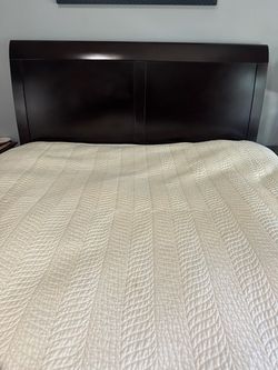 Queen headboard and wood frame with two 6-drawer chests