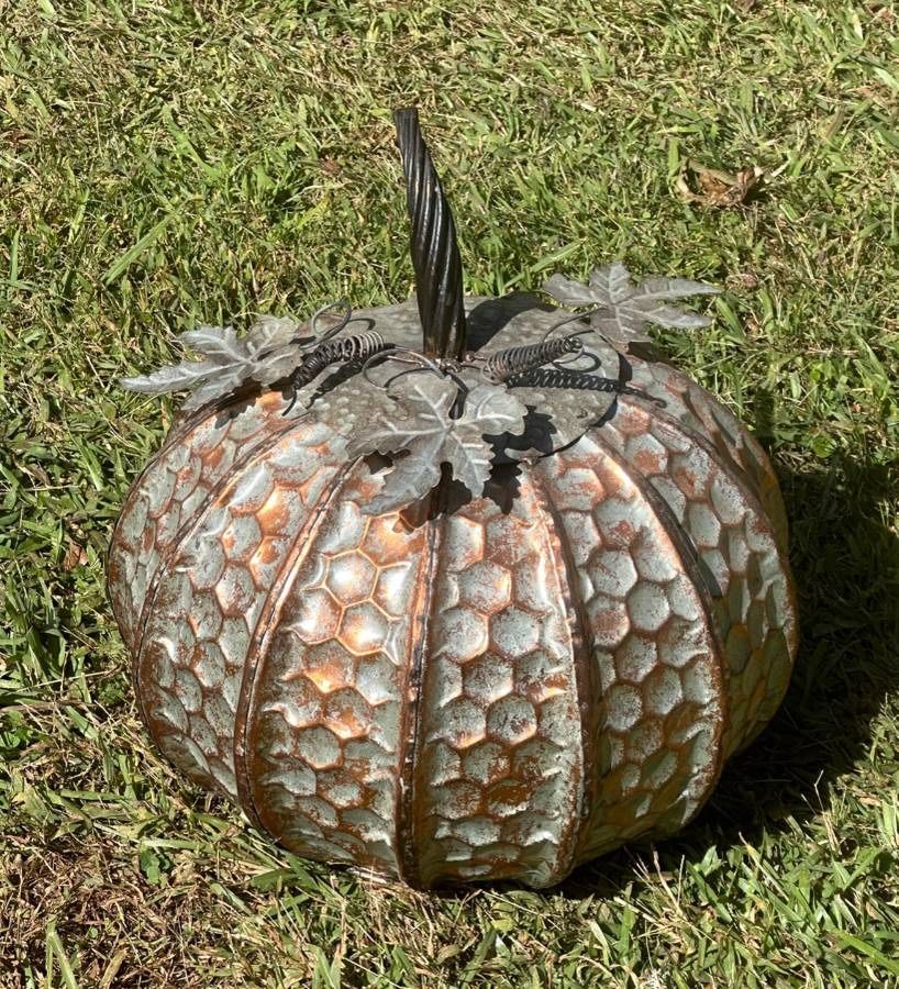 Large Embossed Galvanized Harvest Autumn Fall Halloween Pumpkin Home Garden Decor