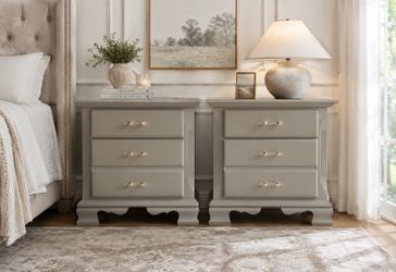 refinished pair of neutral greige nightstands