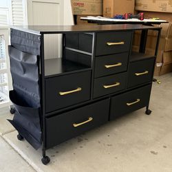 New Modern 7 Drawer Fabric Dresser Sturdy Steel Frame Durable MDF Wood Top With Storage Pocket 