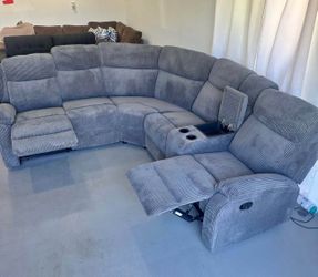 Gray soft micro courderoy fully reclining sectional couch