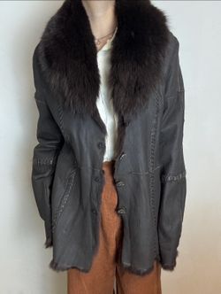 Dark Brown Fur-Lined Coat with Fur Collar & Cuffs – S