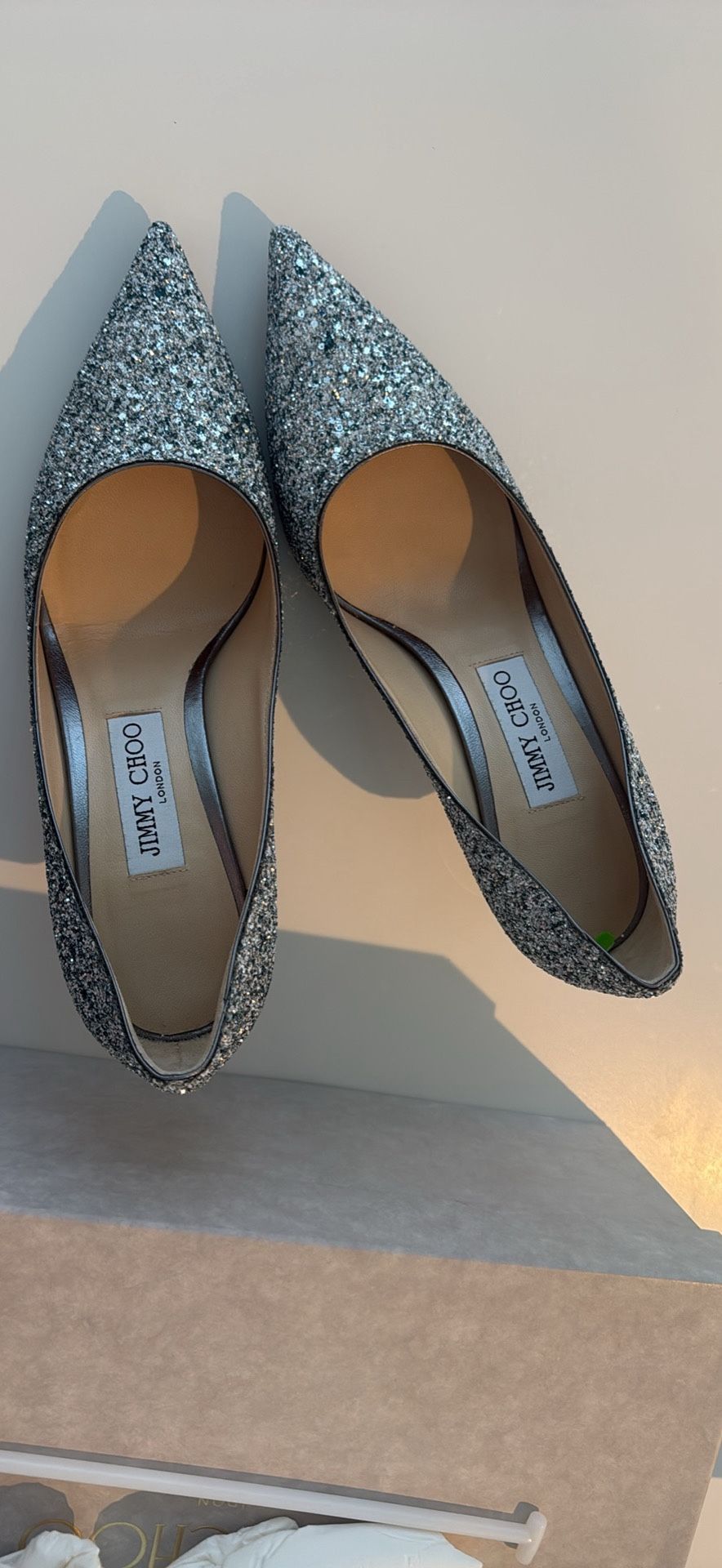 Jimmy Choo Love 65 Denim Mix Sparkle Pumps – Size 38.5 (US 8)