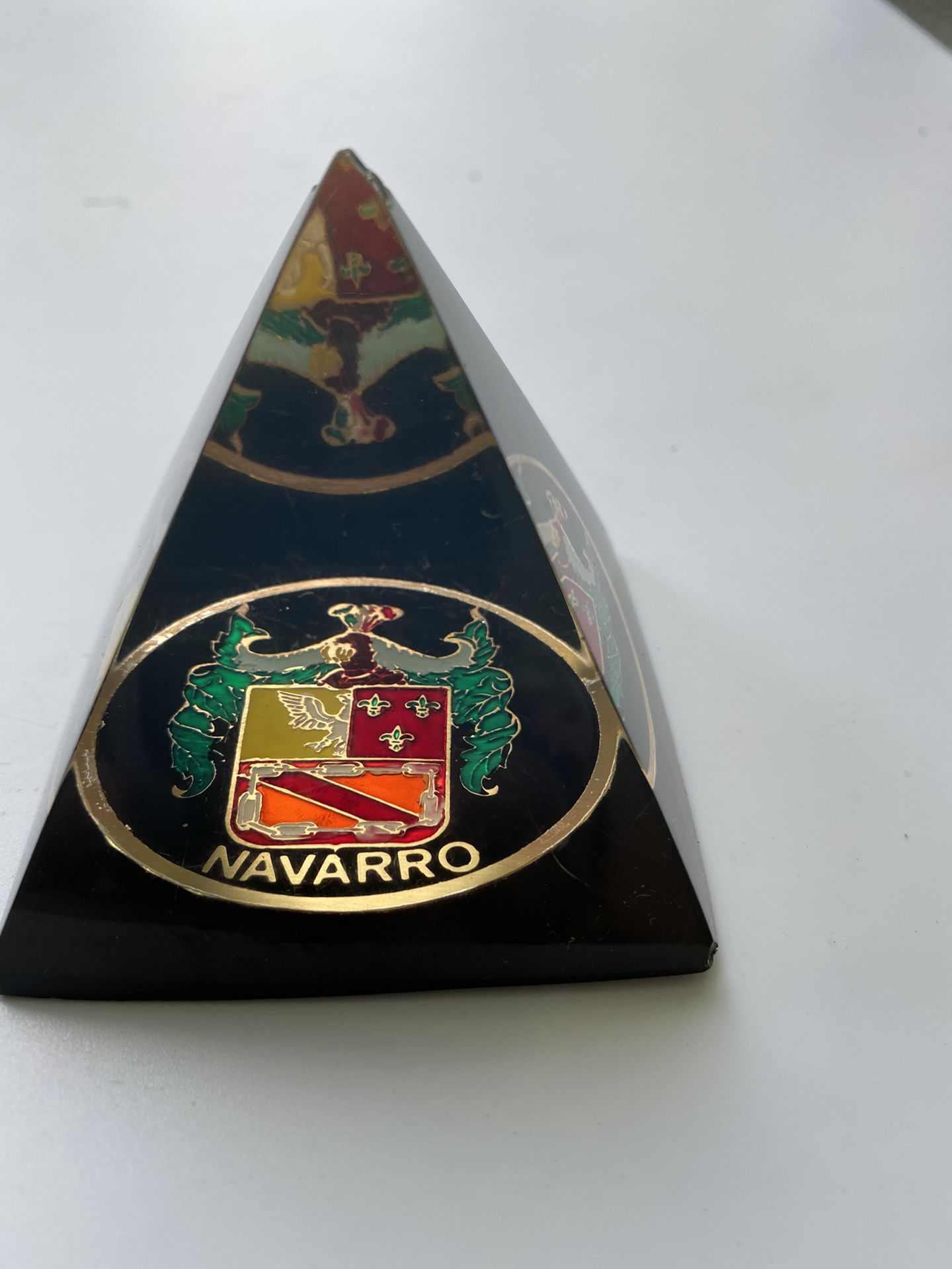 Vtg. Triangle paperweight “Navarro “