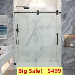 60 in. x 76 in. H Doubles sliding Frameless Shower Door with Smooth Sliding and 3/8 in. Glass
