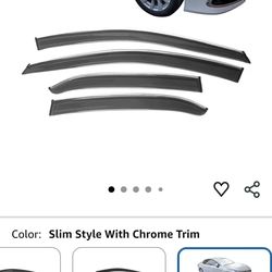 IKON MOTORSPORTS Tape on Window Visors with Chrome Trim, Compatible with 2018-2024 Toyota Camry, Smoke Tinted Acrylic Rain Sun Guard Shade Wind Vent A