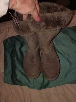 Grey Authentic UGG Boots with Fur Around Top