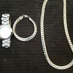 Gold Chain, Bracelet, And Watch Set...