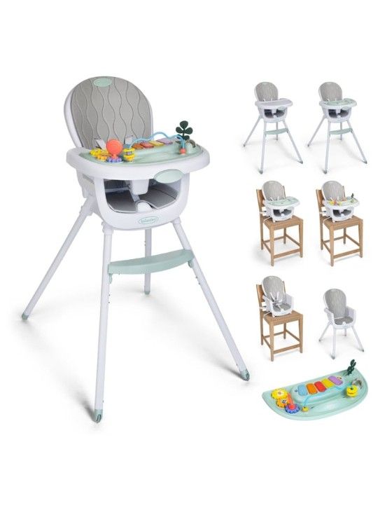 Brand New Infantino Music & Lights 8-in-1 Convertible High Chair, Baby & Toddler Dining Chair with Tray, Interactive Lights & Sounds, Foldable, Easy t