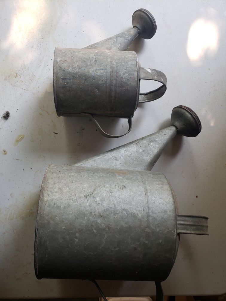 2 Galvanized Vintage Watering Cans