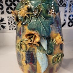 Mann Stamped Frog Toad Flower Clay Vintage Vase Home Decor