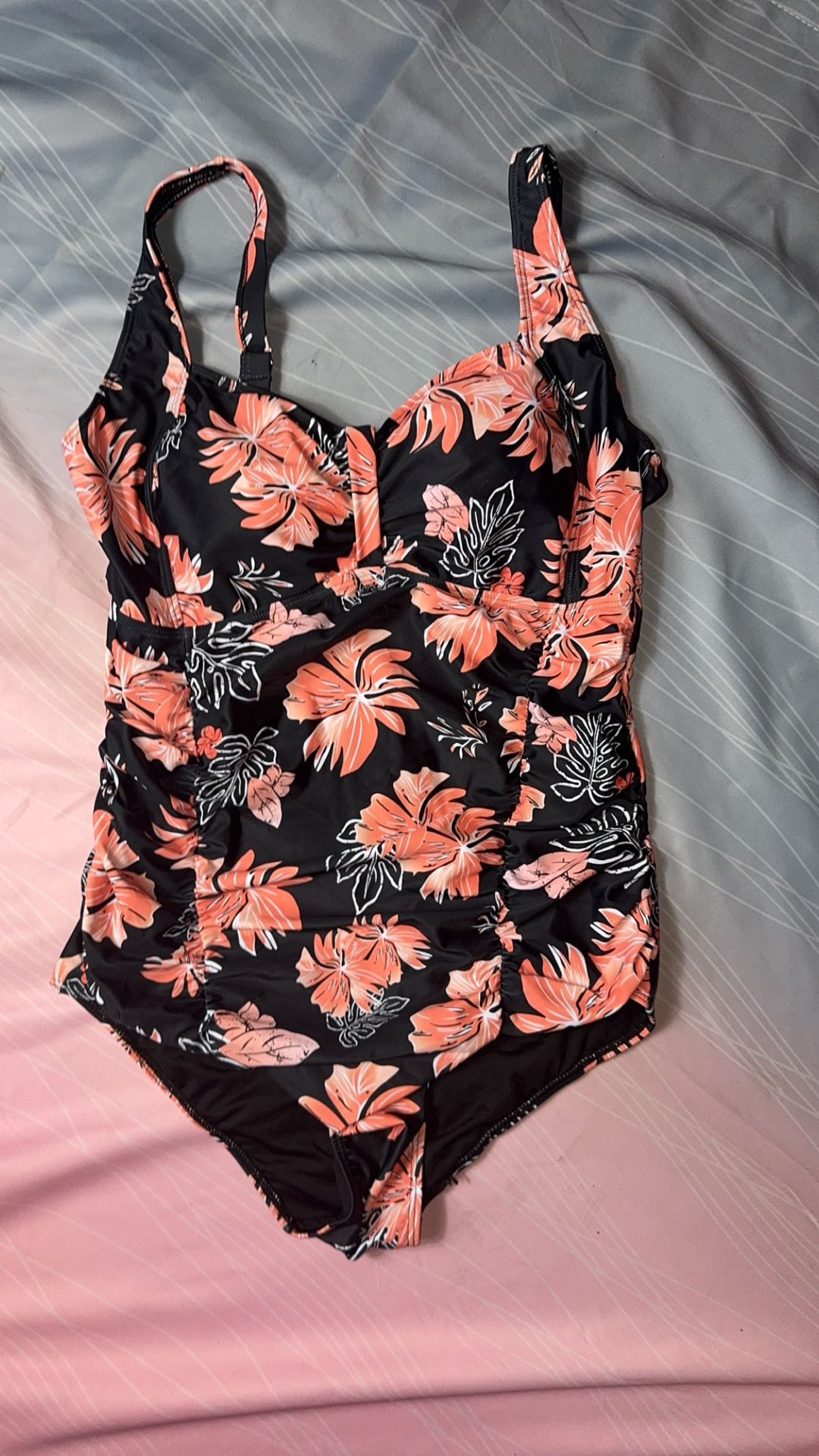 Black and orange floral swimsuit