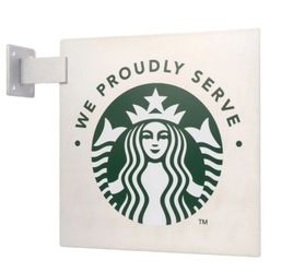 Starbucks Metal Sign We Proudly Serve Double Sided w/ Wall Starbucks Metal Sign We Proudly Serve Double Sided w/ Wall