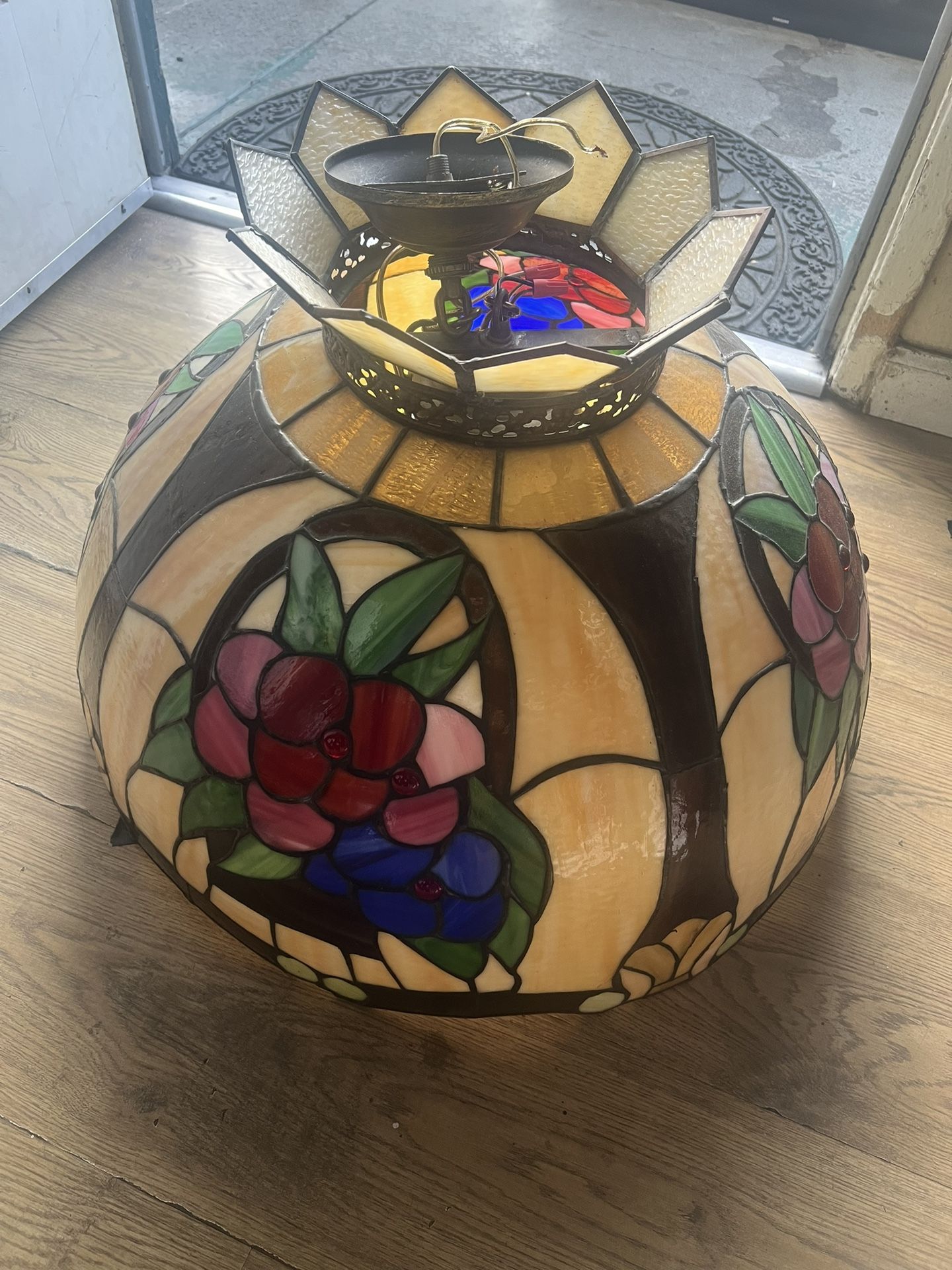 Antique Tiffany Style Stained Glass Hanging Lamp