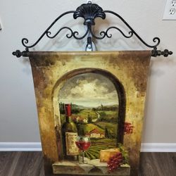 Winery Hand Painted Oil Painting on Canvas with Iron Hanger 