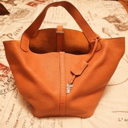 Hermes Picotin Lock 18 Clemence Bull Calf Skin Orange Bag