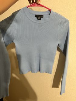 Long Sleeve Blue Crop Top
