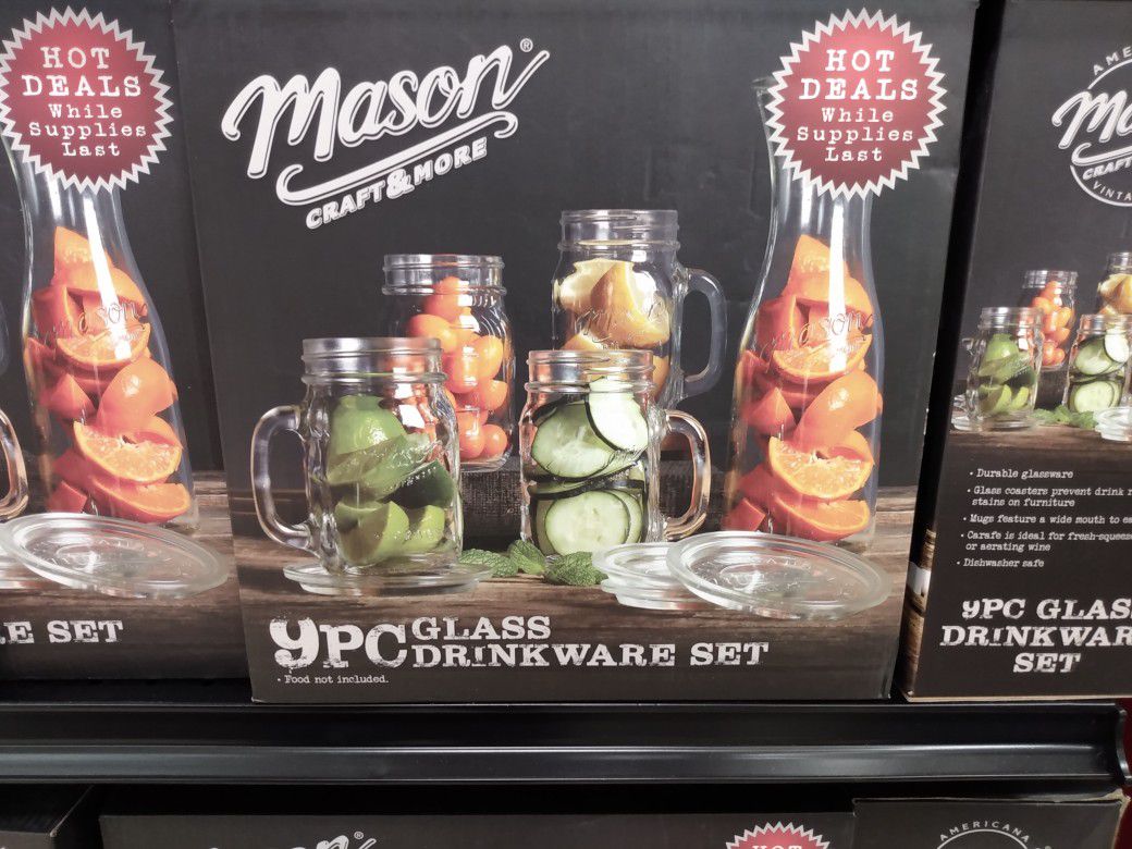 Mason 9 piece glass drink ware set