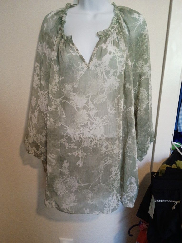 Women's 2x V-neck Sonoma Sheer Floral FairyCore Coquette Print Blouse