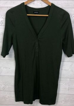 Torrid Women's 2X Ribbed Curved Henley Elbow Sleeve Top Olive Green V Neck Shirt