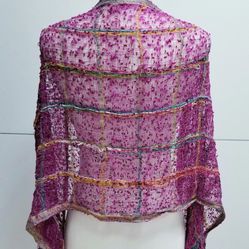 Pink Crochet Knit Scarf Shawl 
