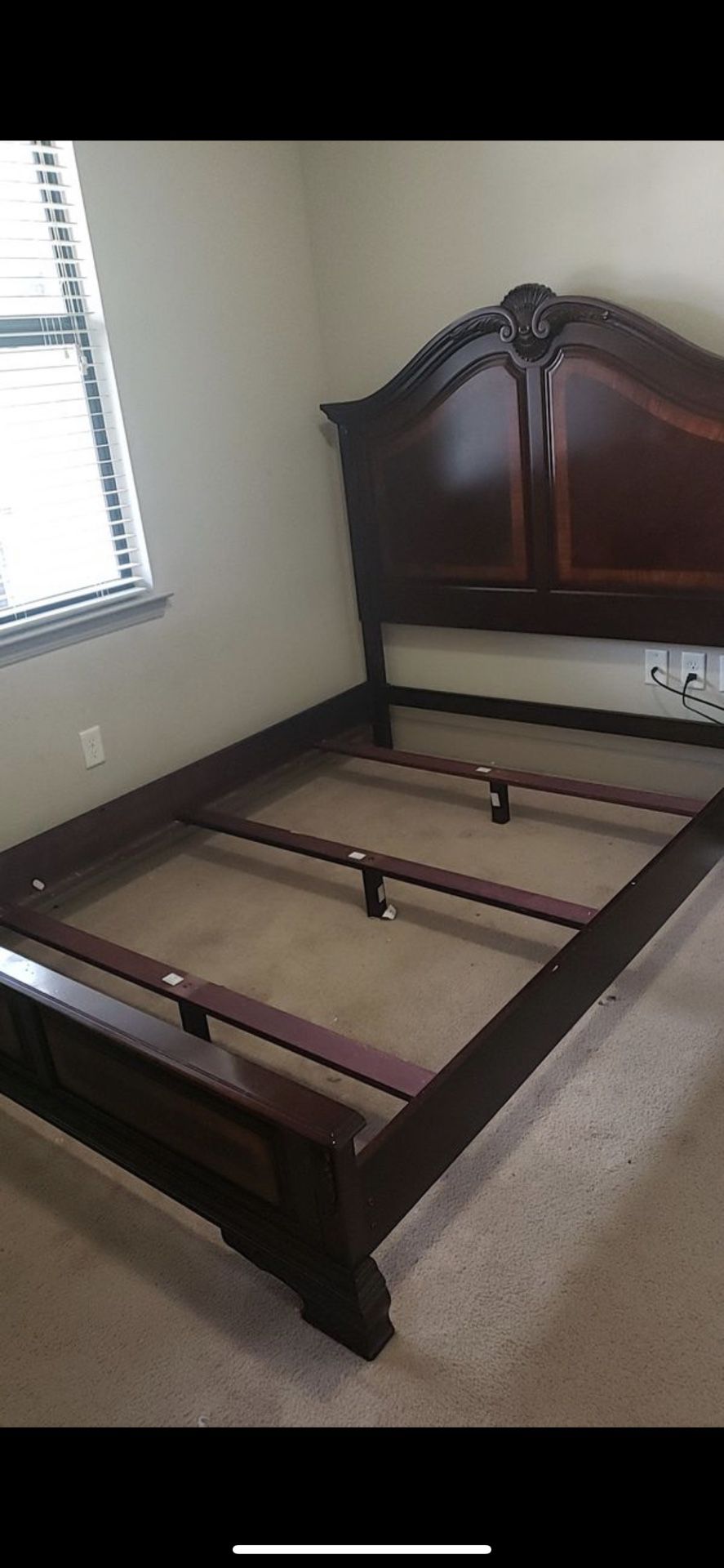 Queen bed frame dresser with mirrors 1 night stand marble with mattress and box springs