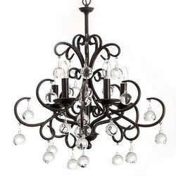 Wrought Iron And Crystal Ball Danglers 5 Light Chandelier