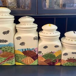 Set/4 Ceramic Handpainted Canister Set 