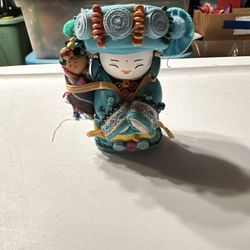 Vintage Wooden Asian Doll with Baby 