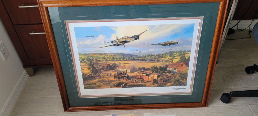 One-Tens Over Kent by Nicolas Trudgian
Hand signed and numbered by Nicolas Trudgian Number 579/600
Print behind glass in a frame.
Size: 37 1/2" x 29"

