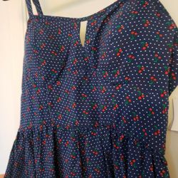 Navy and Polka Dot Cherry Print 🍒 Spaghetti Strap Sun Dress